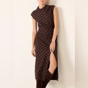 Sanctuary Brown and Pink Plaid Slit Midi Dress